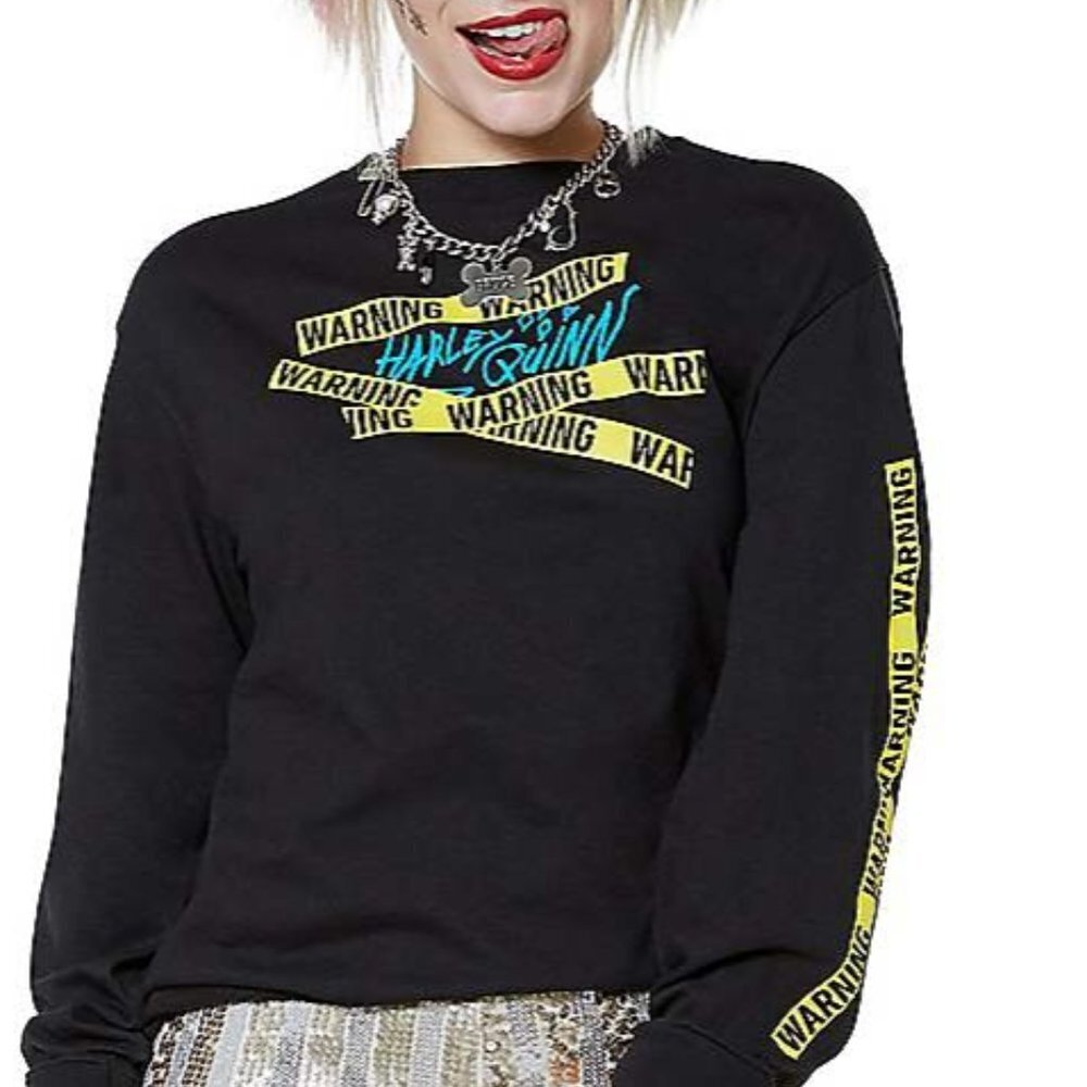 Birds of Prey Harley Quinn  Warning Small Long Sleeve Shirt Unisex Black